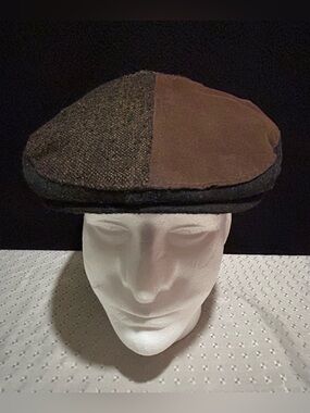 Lake of the Isles Tweed Suede Patchwork Wool Newsboy Driving Cap L/XL